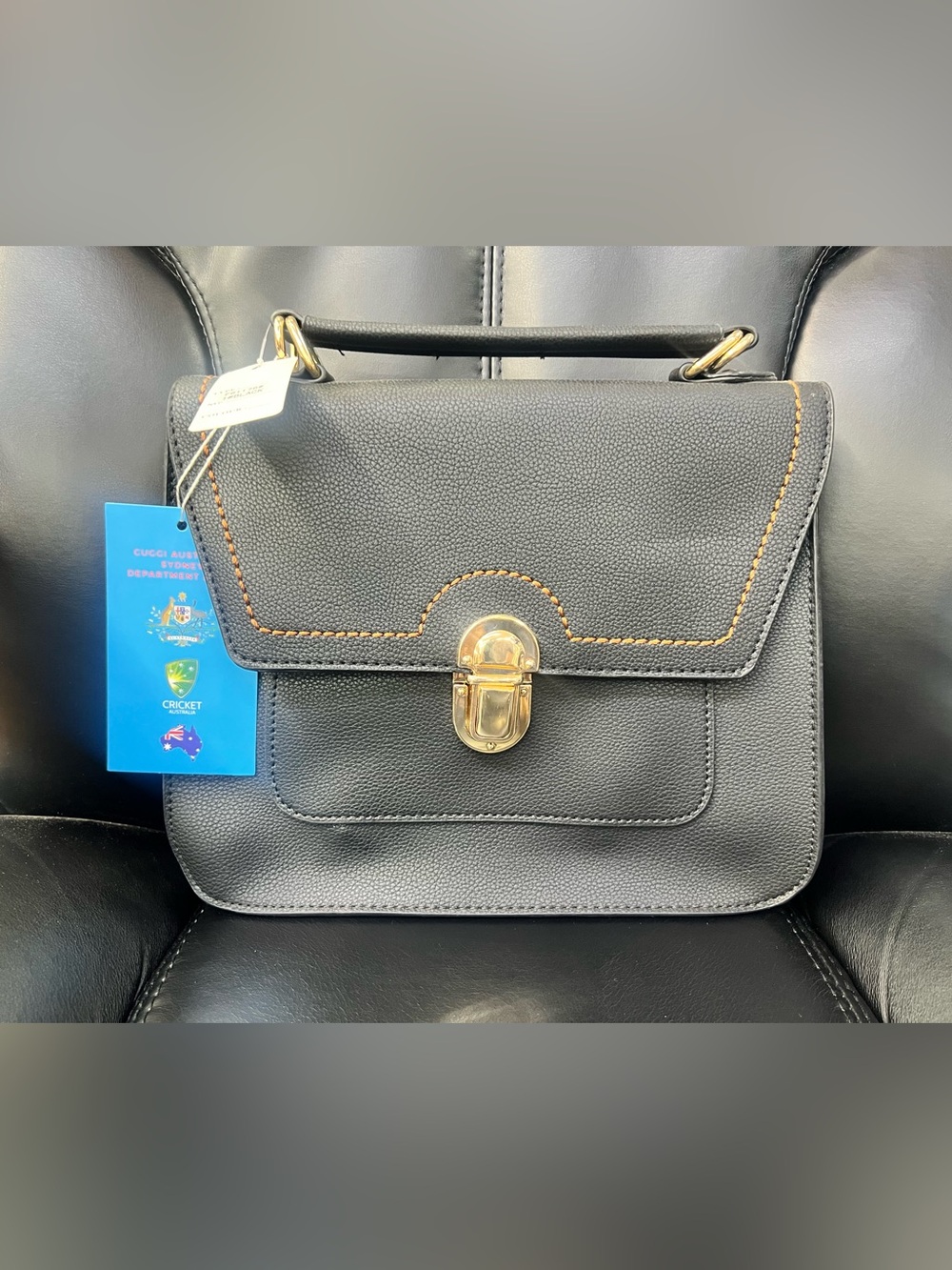 Classic Black Top-Handle Satchel with Gold Hardware